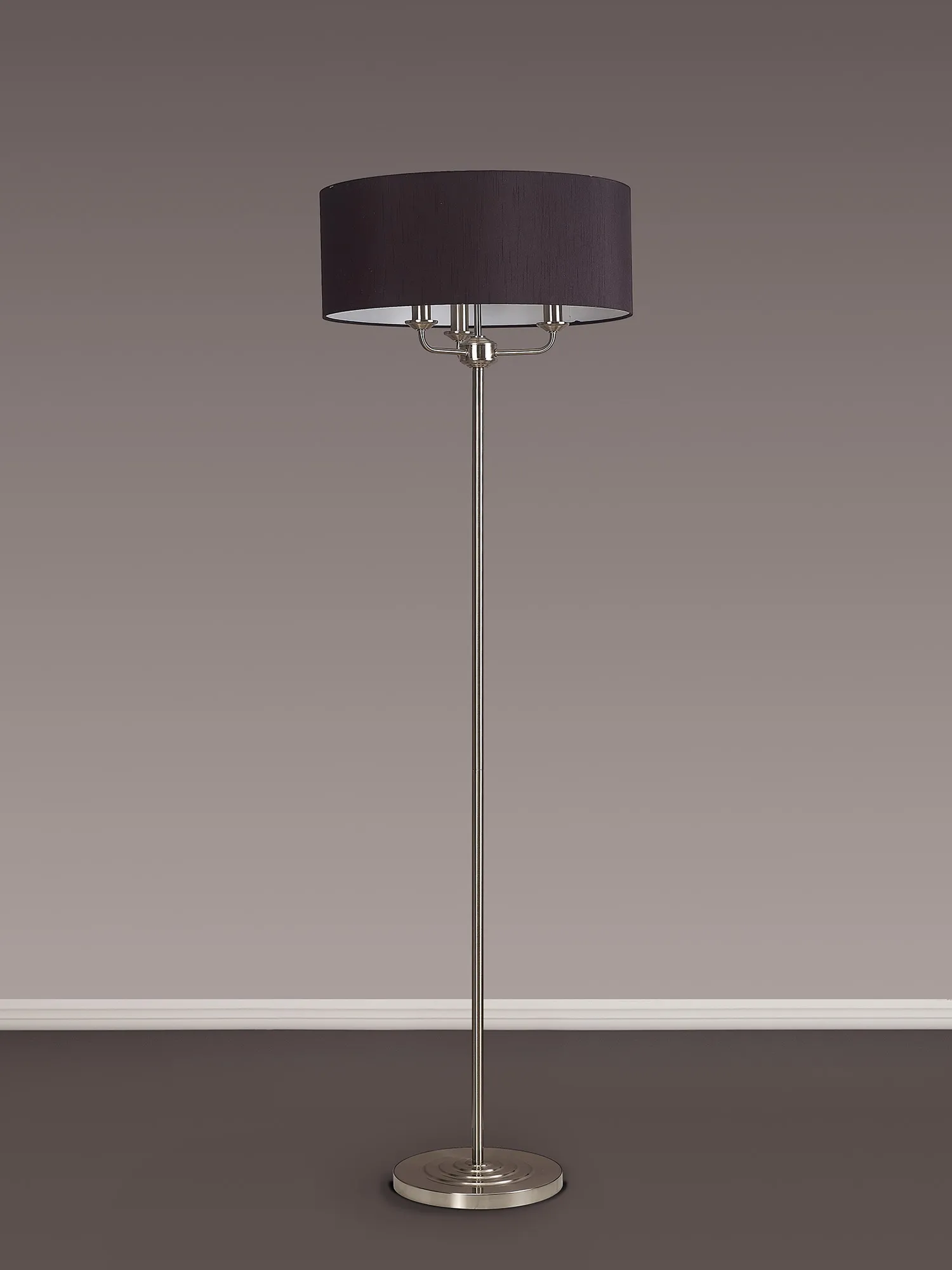 Banyan 45cm 3 Light Floor Lamp Satin Nickel; Black DK0932  Deco Banyan SN BL